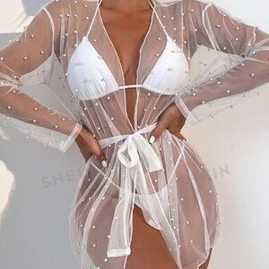White Pearl Studded Bride Robe with Belt